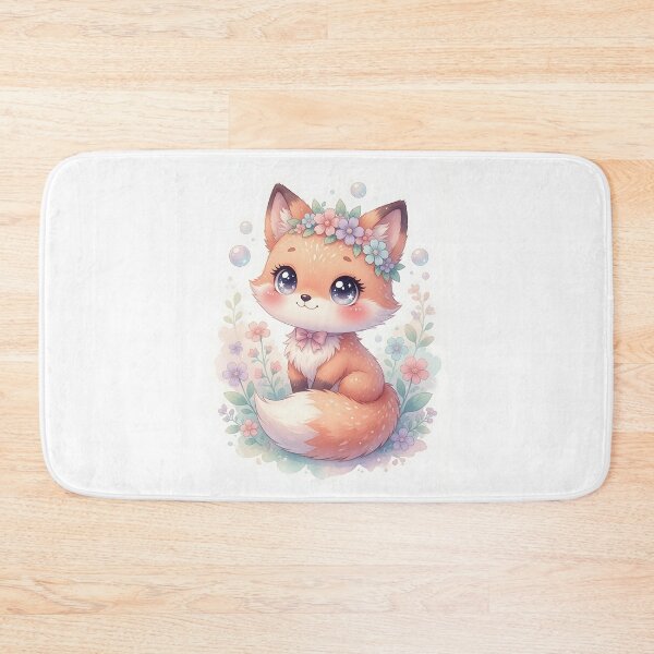 Item preview, Cute Baby Fox with Flowers Watercolor Art designed and sold by HappyOops.