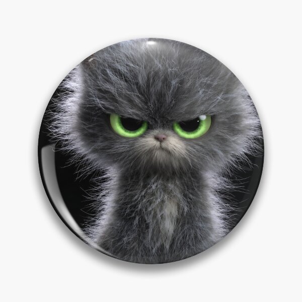 Item preview, Grumpy Neon Green Eyes Cat – Fluffy Gray Kitten Funny Gothic Pet Art designed and sold by IRON SIREN.