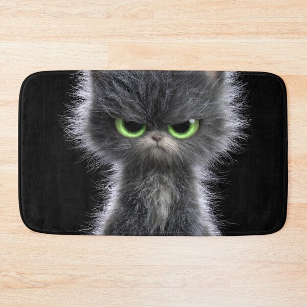 Item preview, Grumpy Neon Green Eyes Cat – Fluffy Gray Kitten Funny Gothic Pet Art designed and sold by IRON SIREN.
