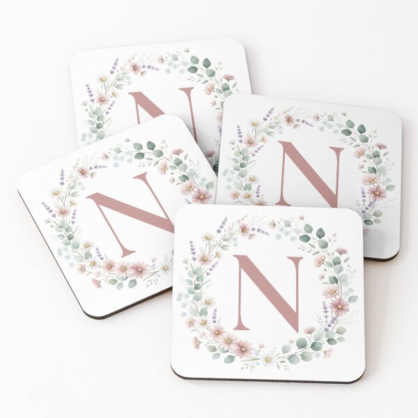 Item preview, Pink Letter N Floral Wreath Monogram designed and sold by ITCHAWAWAA.