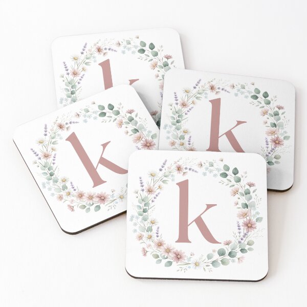 Item preview, Pink Letter K Floral Wreath Monogram designed and sold by ITCHAWAWAA.