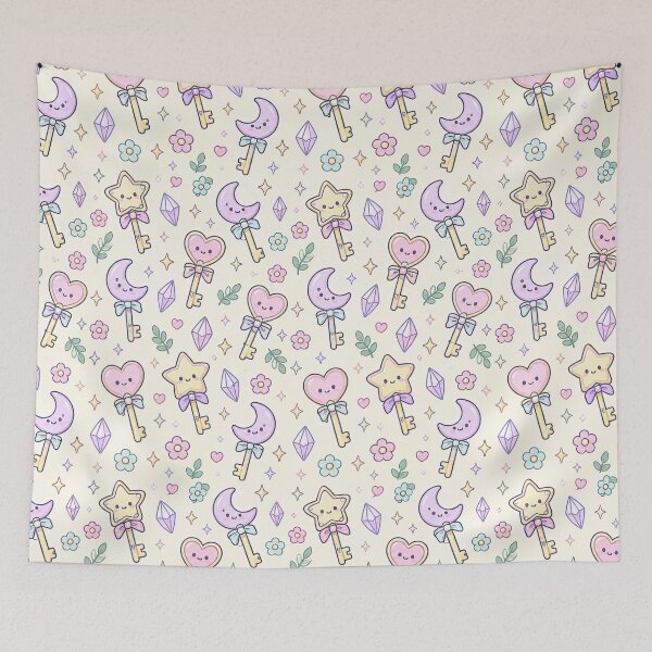 Item preview, Kawaii Magic Key Pattern designed and sold by Soft Berry Studio.