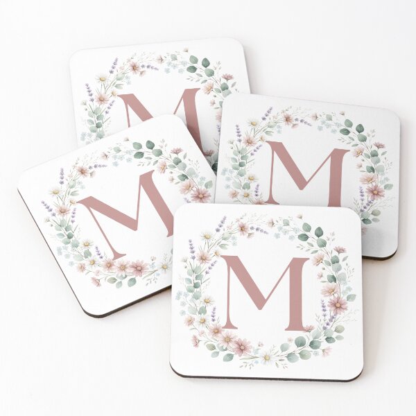 Item preview, Pink Letter M Floral Wreath Monogram designed and sold by ITCHAWAWAA.