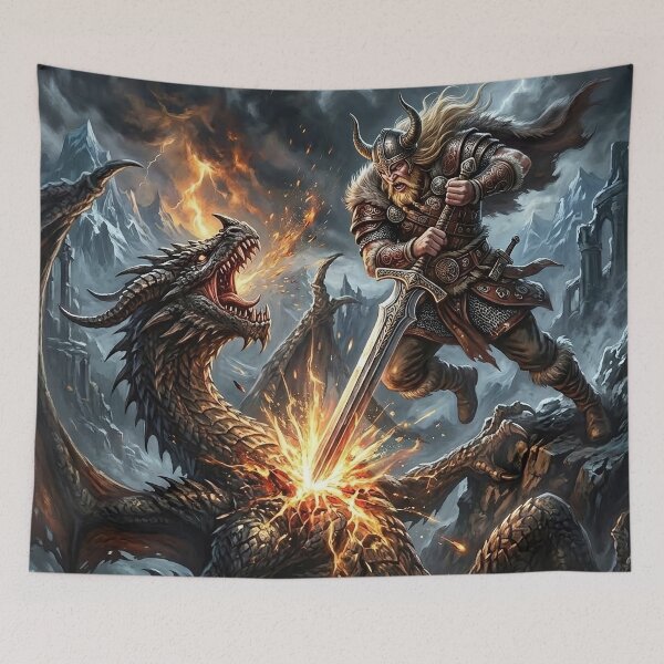 Item preview, Nordic Warrior Dragon Battle | Fantasy Art designed and sold by Artsy Universe.