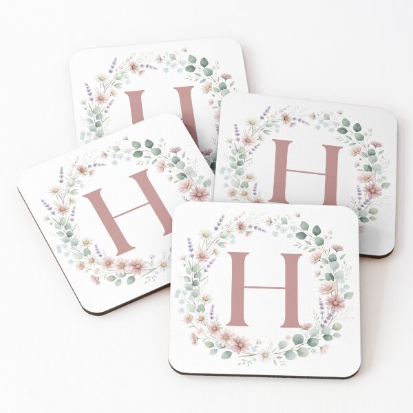 Item preview, Pink Letter H Floral Wreath Monogram designed and sold by ITCHAWAWAA.