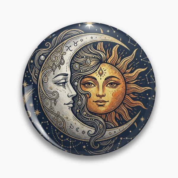 Item preview, Celestial Sun and Moon Mystical Zodiac Gold Sticker designed and sold by RetroVibe Supply.