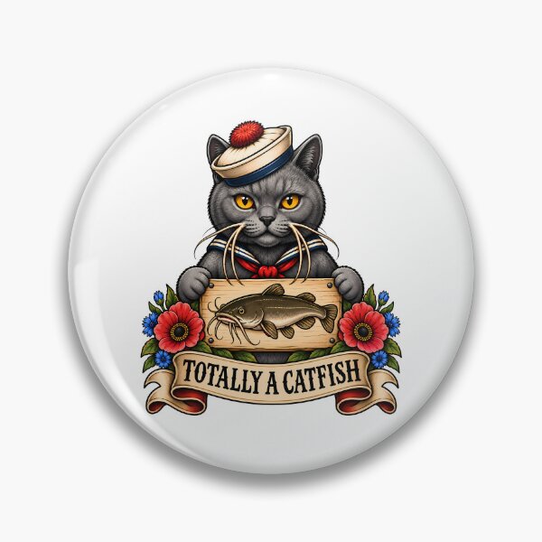 Item preview, Totally A Catfish Sailor Cat Vintage Tattoo designed and sold by Old's Cool Cat Studio.
