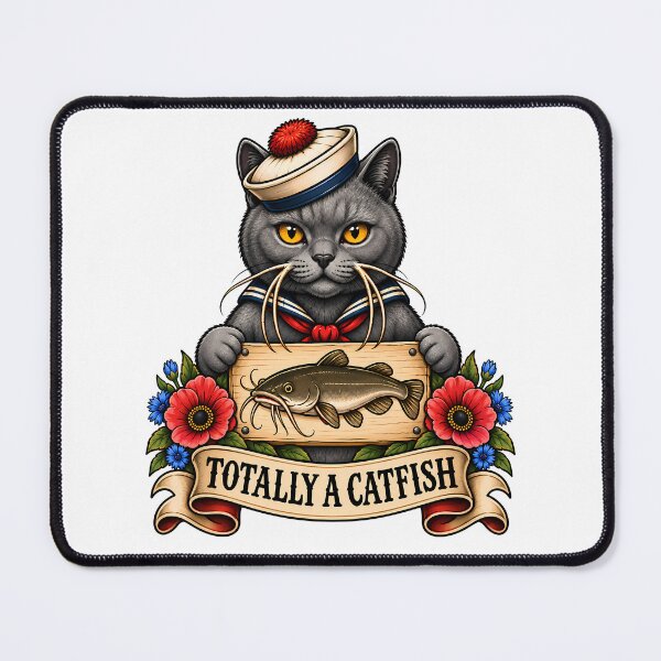 Item preview, Totally A Catfish Sailor Cat Vintage Tattoo designed and sold by Old's Cool Cat Studio.