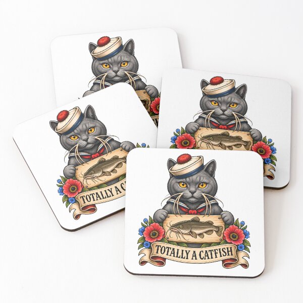 Item preview, Totally A Catfish Sailor Cat Vintage Tattoo designed and sold by Old's Cool Cat Studio.