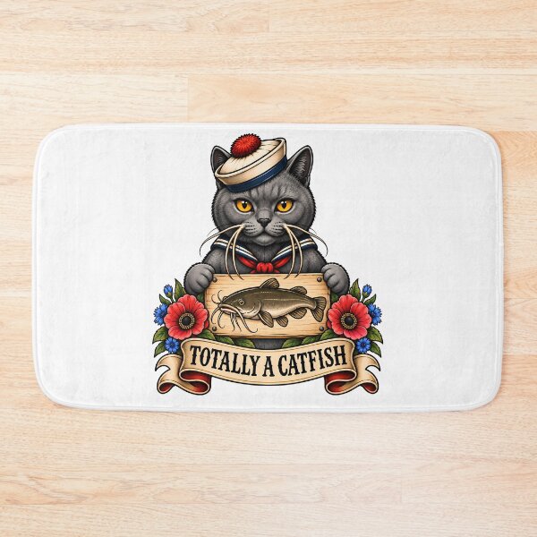 Item preview, Totally A Catfish Sailor Cat Vintage Tattoo designed and sold by Old's Cool Cat Studio.