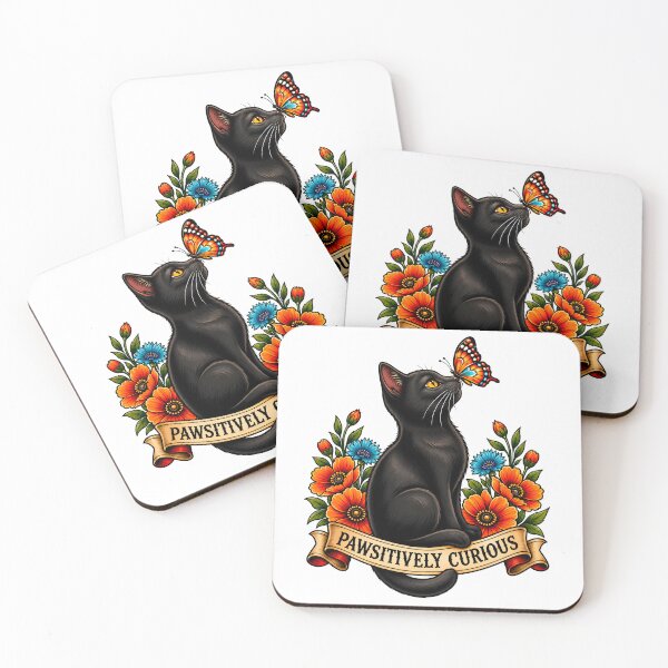 Item preview, Pawsitively Curious Black Cat Butterfly Tattoo designed and sold by Old's Cool Cat Studio.