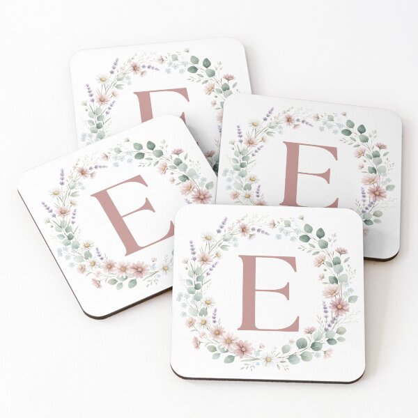 Item preview, Pink Letter E Floral Wreath Monogram designed and sold by ITCHAWAWAA.