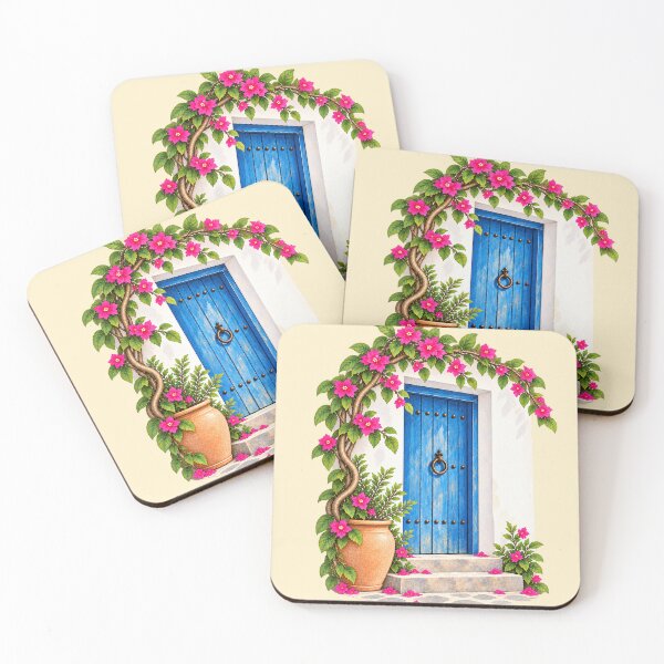 Item preview, Mediterranean Blue Door with Bougainvillea designed and sold by PrintGo26.