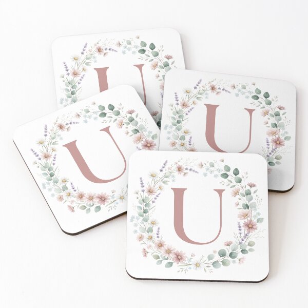 Item preview, Pink Letter U Floral Wreath Monogram designed and sold by ITCHAWAWAA.