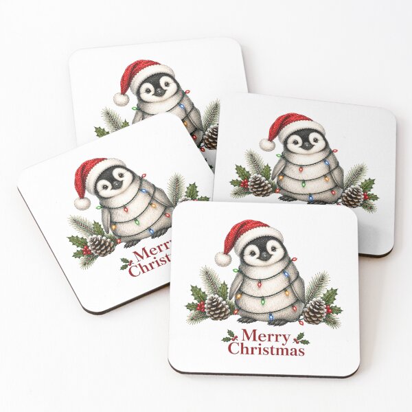 Item preview, Penguin Christmas – Merry Christmas Penguin with Santa Hat & Christmas Lights designed and sold by SVALANART.