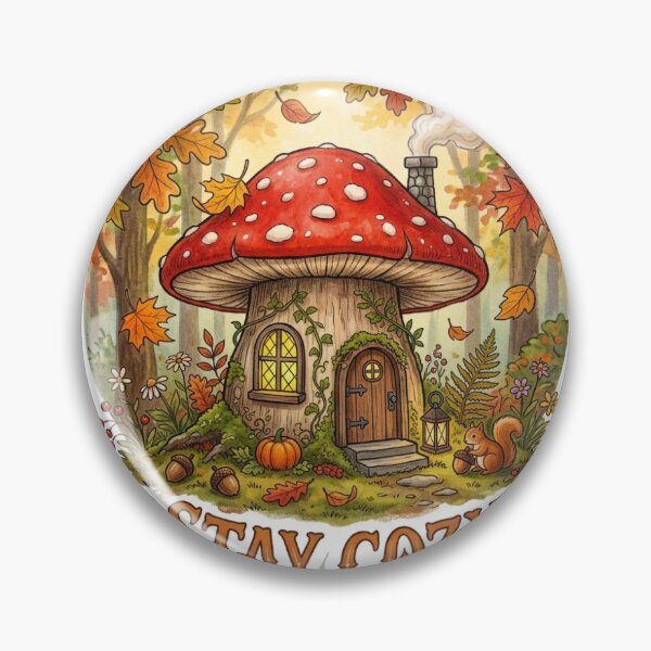 Item preview, Stay Cozy Vintage Cottagecore Autumn Mushroom House Fall Sticker designed and sold by RetroVibe Supply.