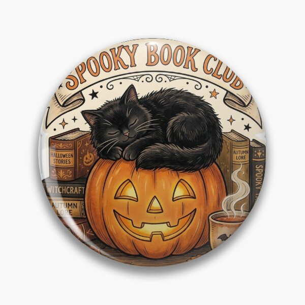 Item preview, Spooky Book Club Cute Black Cat Pumpkin Fall Bookish Sticker designed and sold by RetroVibe Supply.