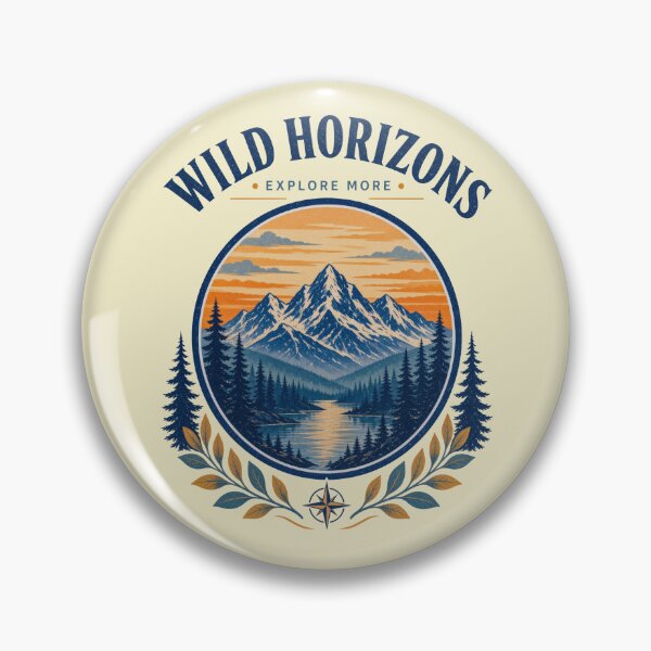 Item preview, Wild Horizons Explore More Mountain Badge Design designed and sold by HappyOops.