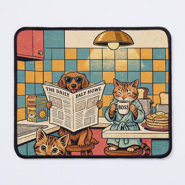 Item preview, Retro Pets Daily Howl Breakfast Cartoon designed and sold by KMKDesignStudio.