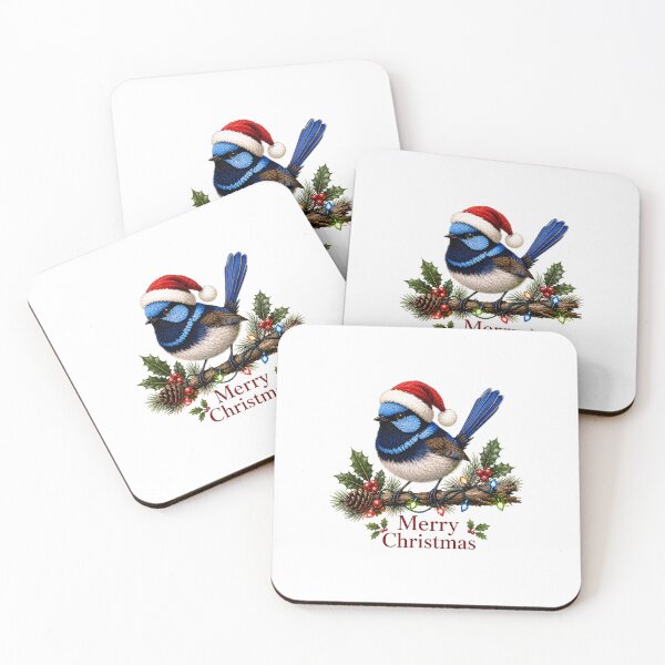 Item preview, Superb Fairywren Christmas – Merry Christmas Australian Fairy Wren with Santa Hat designed and sold by SVALANART.