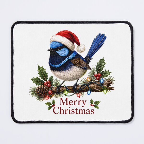 Item preview, Superb Fairywren Christmas – Merry Christmas Australian Fairy Wren with Santa Hat designed and sold by SVALANART.