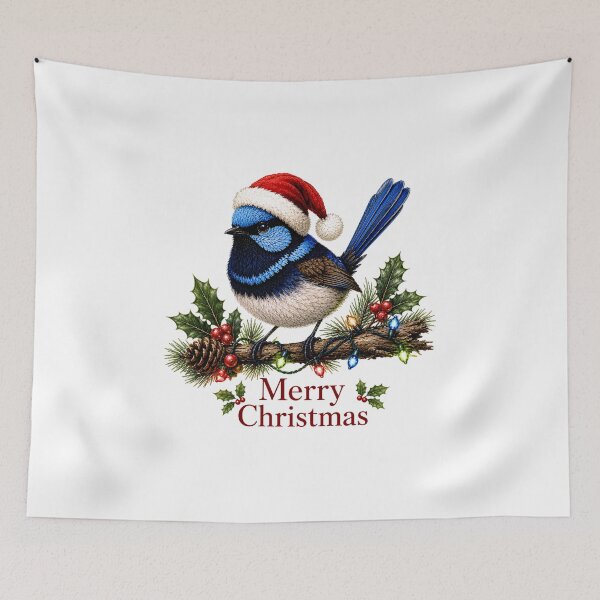 Item preview, Superb Fairywren Christmas – Merry Christmas Australian Fairy Wren with Santa Hat designed and sold by SVALANART.