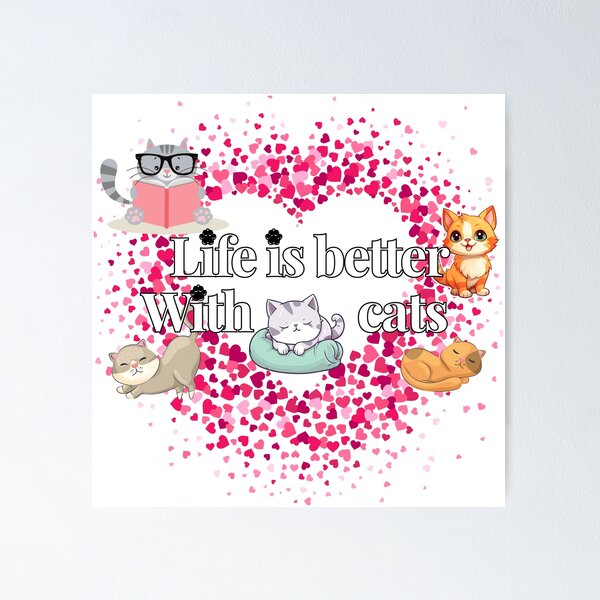 Item preview, Life Is Better With Cats Cute Heart Pattern designed and sold by KMKDesignStudio.