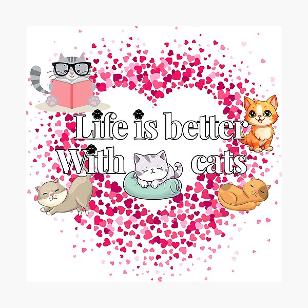 Item preview, Life Is Better With Cats Cute Heart Pattern designed and sold by KMKDesignStudio.