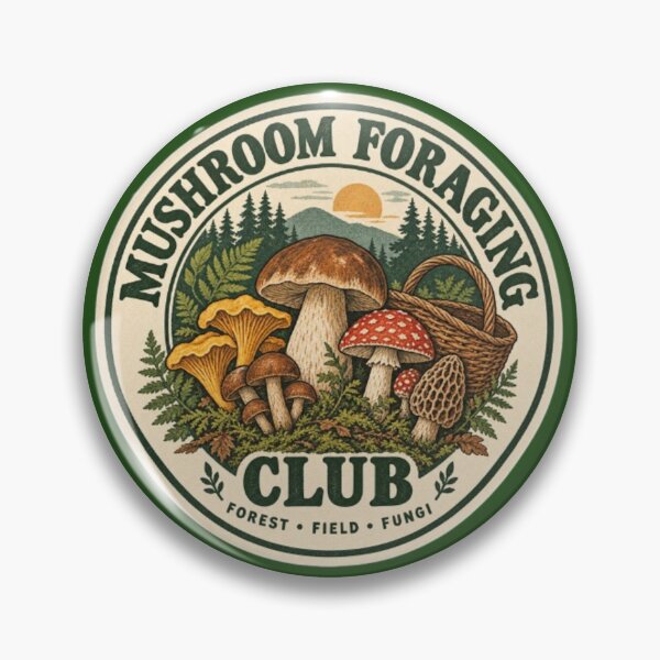 Item preview, Mushroom Foraging Club – Vintage Forest Fungi Badge designed and sold by ManSplotu.