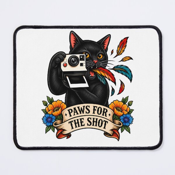 Item preview, Paws For The Shot Black Cat Camera Tattoo designed and sold by Old's Cool Cat Studio.