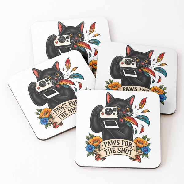 Item preview, Paws For The Shot Black Cat Camera Tattoo designed and sold by Old's Cool Cat Studio.