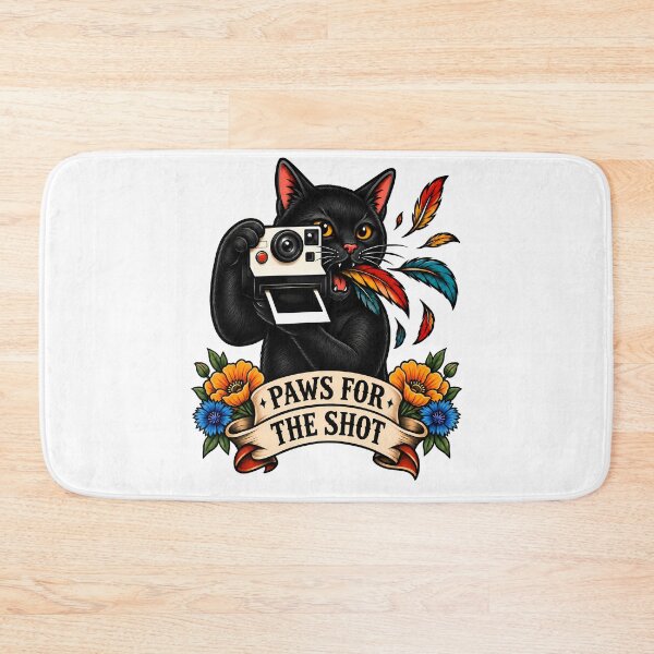 Item preview, Paws For The Shot Black Cat Camera Tattoo designed and sold by Old's Cool Cat Studio.