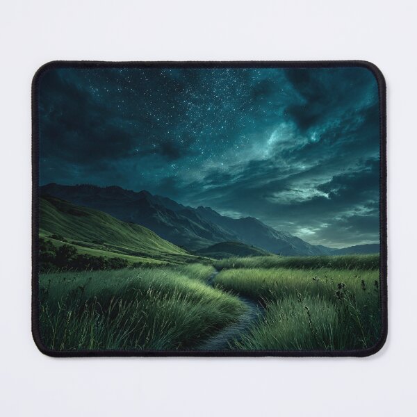 Item preview, Midnight Mountain Meadow – Starry Sky Dreamscape & Moody Nature Landscape designed and sold by IRON SIREN.