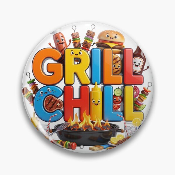 Artikelvorschau, Grill and Chill 3D BBQ Party Cartoon Typografie entworfen und verkauft von KMKDesignStudio.