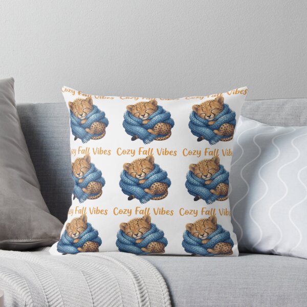 Aperçu de l'œuvre Cozy Fall Vibes Cute Baby Cheetah Wrapped In Blue Scarf Kawaii Animal Art créée et vendue par ChameleonStars.