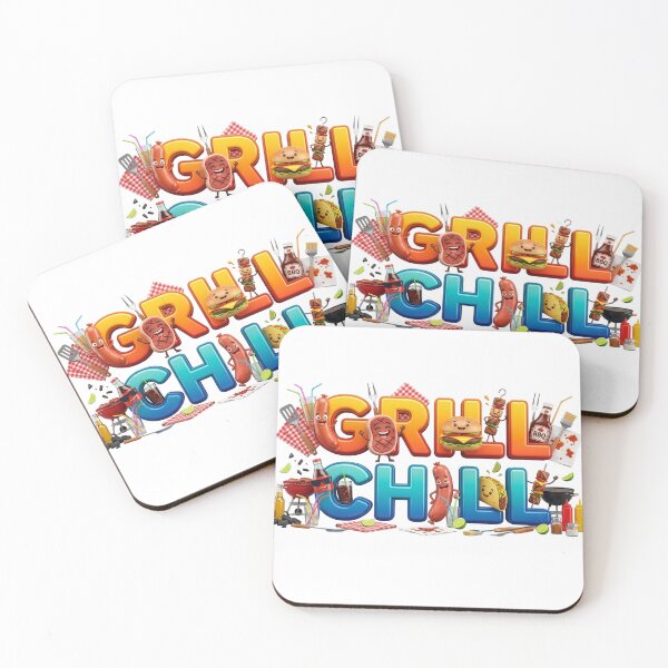 Item preview, Grill and Chill Cute Cartoon BBQ Typography designed and sold by KMKDesignStudio.