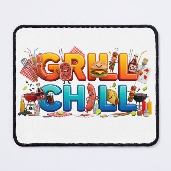 Item preview, Grill and Chill Cute Cartoon BBQ Typography designed and sold by KMKDesignStudio.