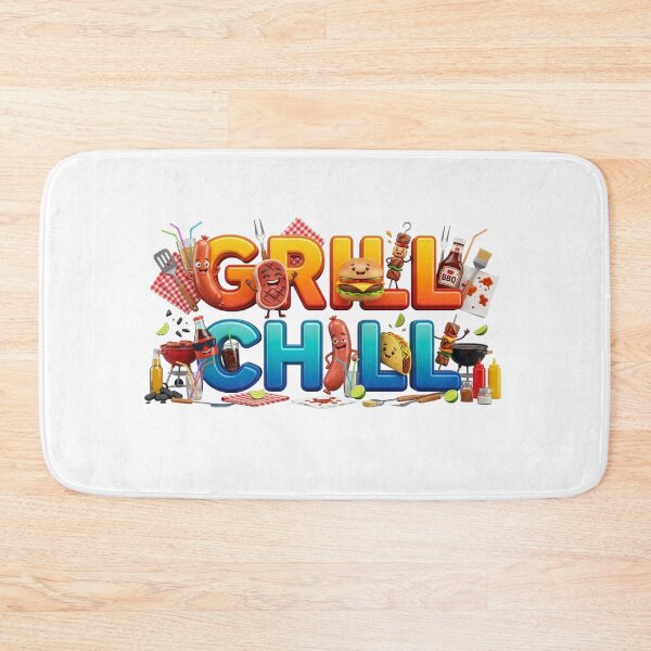 Item preview, Grill and Chill Cute Cartoon BBQ Typography designed and sold by KMKDesignStudio.