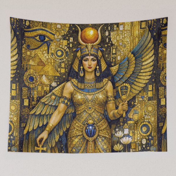 Item preview, Egyptian Goddess Isis Painting in gold an blue designed and sold by GalleryKauffeld.