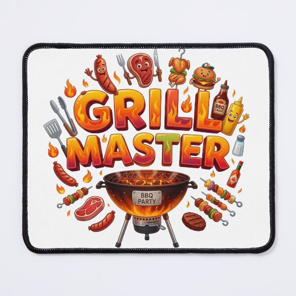 Item preview, Grill Master BBQ Party Fiery Cartoon Typography designed and sold by KMKDesignStudio.