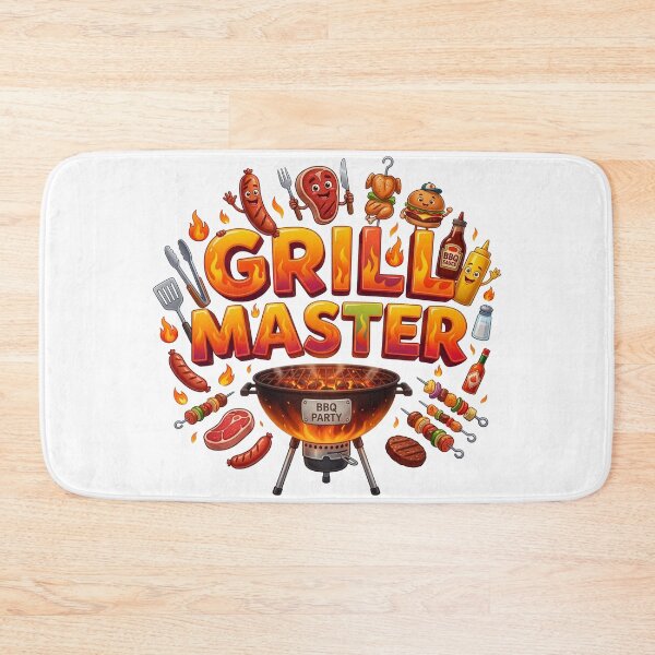 Item preview, Grill Master BBQ Party Fiery Cartoon Typography designed and sold by KMKDesignStudio.