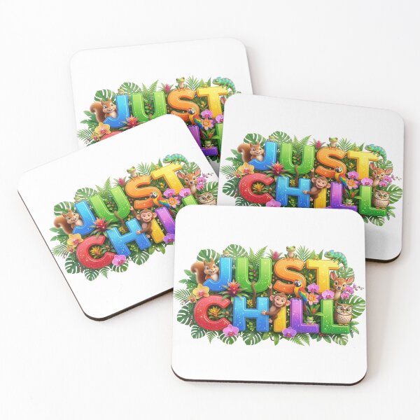 Item preview, Just Chill 3D Glitter Jungle Animals Typography designed and sold by KMKDesignStudio.
