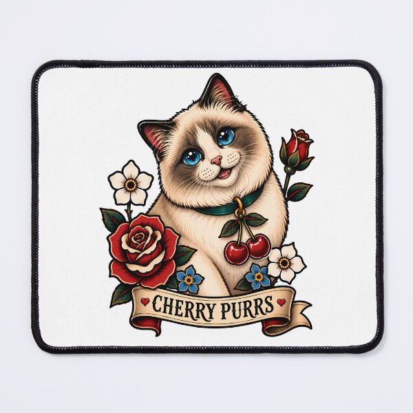 Item preview, Cherry Purrs Cat Cute Ragdoll Cherry Vintage Tattoo designed and sold by Old's Cool Cat Studio.