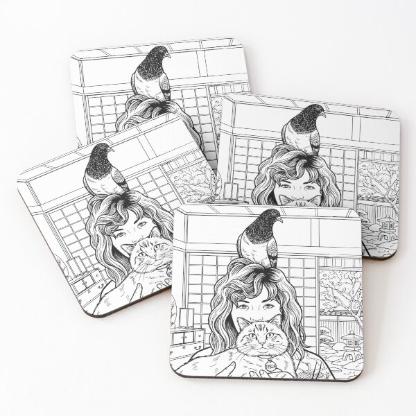 Item preview, Cat, pigeon, animal, love, peace, black and white, Japan designed and sold by citravisuel.