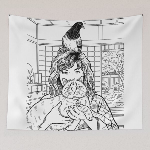Item preview, Cat, pigeon, animal, love, peace, black and white, Japan designed and sold by citravisuel.