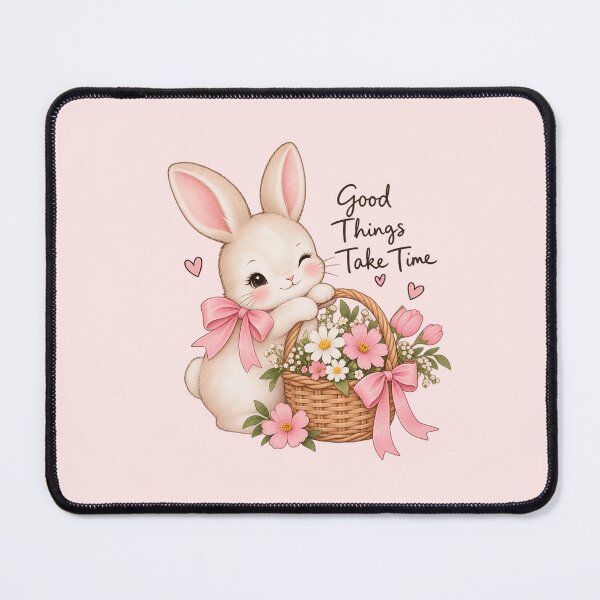 Item preview, Cute Bunny With Flower Basket – Good Things Take Time designed and sold by StickyDelights.