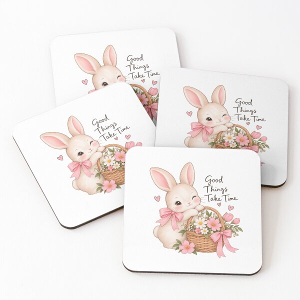 Item preview, Cute Bunny With Flower Basket – Good Things Take Time designed and sold by StickyDelights.