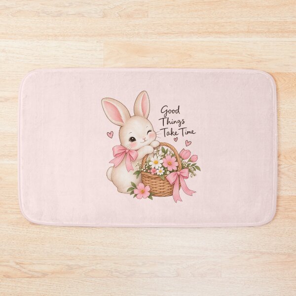 Item preview, Cute Bunny With Flower Basket – Good Things Take Time designed and sold by StickyDelights.