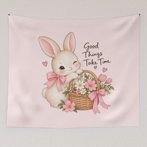 Item preview, Cute Bunny With Flower Basket – Good Things Take Time designed and sold by StickyDelights.
