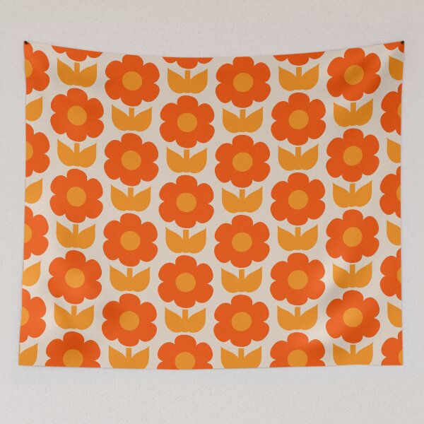 Item preview, Retro Flowers Mid Century Modern Jonnty Pattern in 70s Orange and Beige designed and sold by kierkegaard.